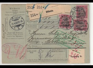 DR: Paketkarte nach Mexiko 1905 mit u.a. MeF Nr. 77, geprüft 