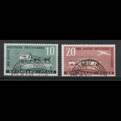 Frz.Zone/Rheinl.-Pfalz: 100 Jahre dt. Briefmarke, gest., geprüft