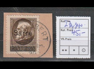 Saargebiet: 1 Mark Freimarke "Sarre", Briefstück, geprüft Braun BPP