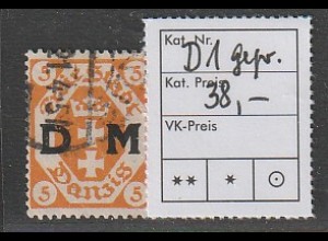 Danzig: Dienstmarke D1, gest., geprüft