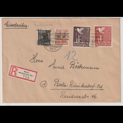 SBZ/Berlin: R-Brief mit MiF Bez.-handstpl./10-fach/Posthörnchen