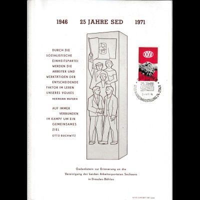 DDR-Gedenkblatt A10 - 1971 "25 Jahre SED" 