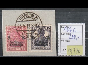 DR/Infla: Nr. 106 in c-Farbe, Briefstück mit 105c, geprüft
