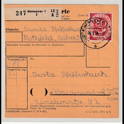 80 Pfg. Posthorn portorichtig auf Paketkarte