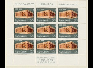 Jugoslawien - II. Auflage: Europa-Ausgabe 1969 im Kleinbogen, postfrisch (MNH)