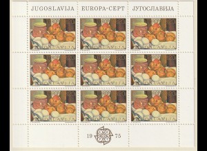 Jugoslawien - II. Auflage: Europa-Ausgabe 1975 im Kleinbogen, postfrisch (MNH)