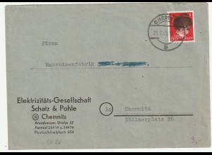 Sächsische Schwärzung Chemnitz Firmenbrief 8 Pfg.