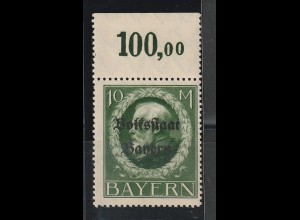 Bayern 10 Mark "Volksstaat", **, geprüft Helbig BPP
