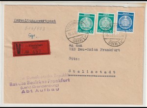 Verwaltungswertpost mit Dienstmarkenfrankatur nach Stalinstadt