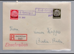 Lothringen, Eingeschriebener Fernbrief mit MiF. Mi.-Nr 7, 11. mit AK-St.