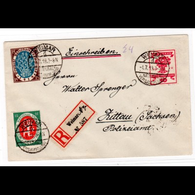 Weimarer Nat,-versammlung Ersttag-R-Brief