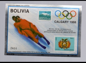 Bolivien Winterolympiade 88, Bobsport, postfrisch 