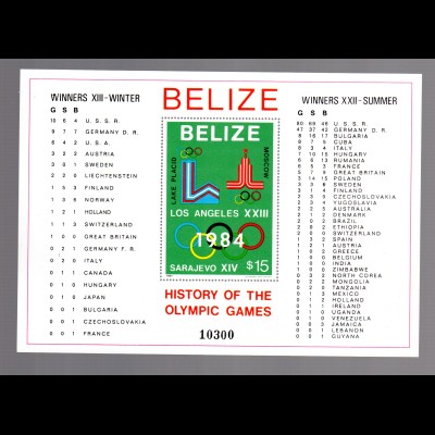 Belize Geschichte der Olymp. Spiele; Block 37 a, postfrisch