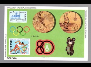 Bolivien Olymp. Spiele Moskau 1980, Block 101, postfrisch 