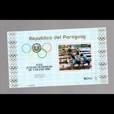 Paraguay Olymp. Spiele Moskau 1980, Kanu, Block 346, postfrisch