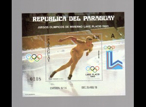 Paraguay Olymp. Spiele Lake Placid 1980, Eisschnelllauf, Block 352, **