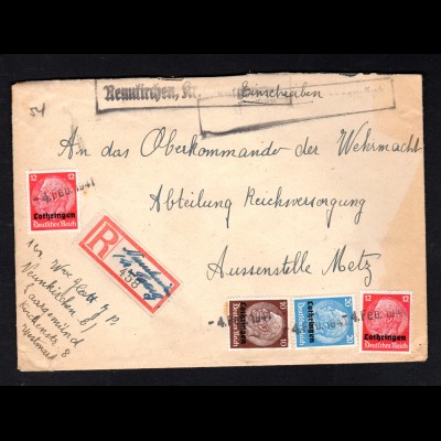 R-Brief an OK der Wehrmacht; Not-R-Zettel und Not-Stempel Neunkirchen