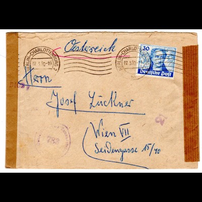 Berlin Goethe: Auslands-Brief mit EF 30 Pfg. Goethe, zensiert