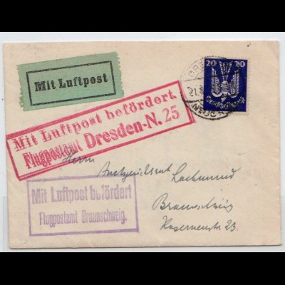 Flugpostbrief Von Dresden - Braunschweig.