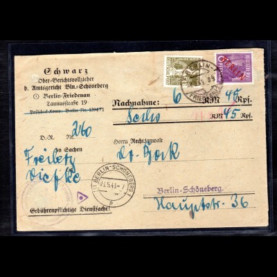 Berlin, Nachnahme-Ortsbrief mit Mi.F. Mi.-Nr. 22 + 38