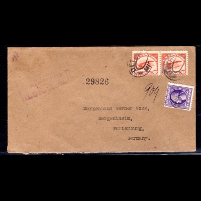 USA, Eingeschriebener-Brief nach Wurtemberg mit 2x Mi.-Nr. 248