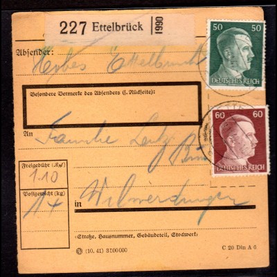 Dt. Besetzung Luxemburg Paketkarte Ettelbrück 