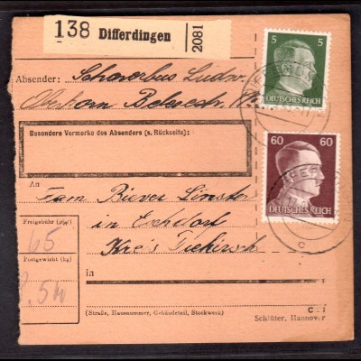 Dt. Besetzung Luxemburg Paketkarte Diekirch