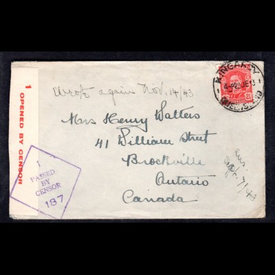 Zensurbrief von Queensland nach Canada, 1944