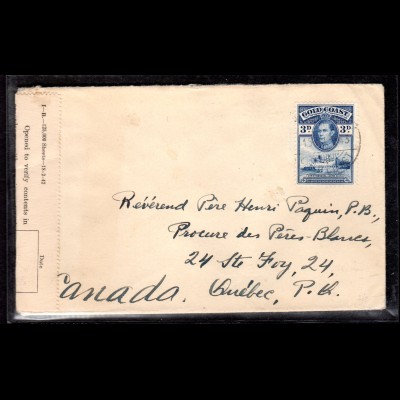 Zensurbrief von Goldküste nach Canada, 1943