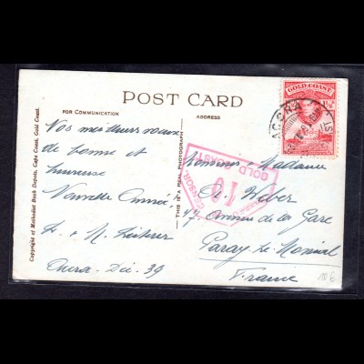 Zensurbrief von Goldküste nach Frankreich, 1939