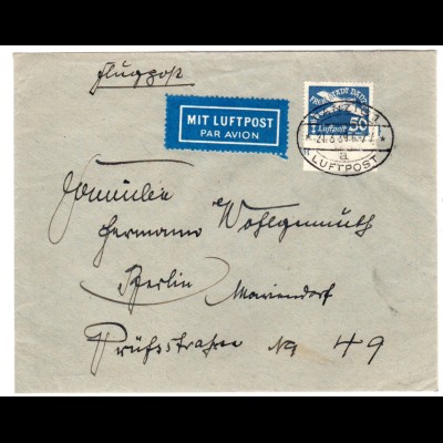 Flugpost-Brief mit EF. Mi.-Nr 254