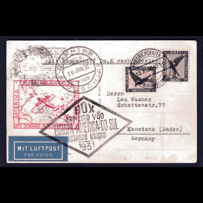 DOX-Karte, Erstflug Europa-Amerika 1931