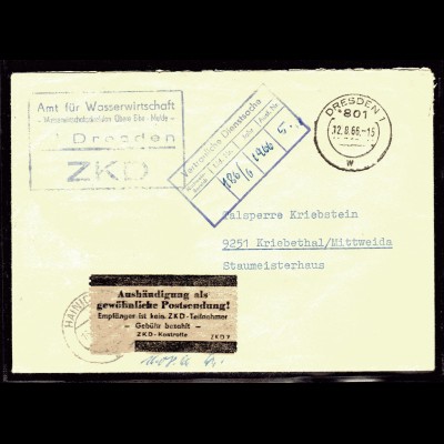 ZKD-Brief "Aushändigung als gewöhnliche Postsendung" grauer Zettel.